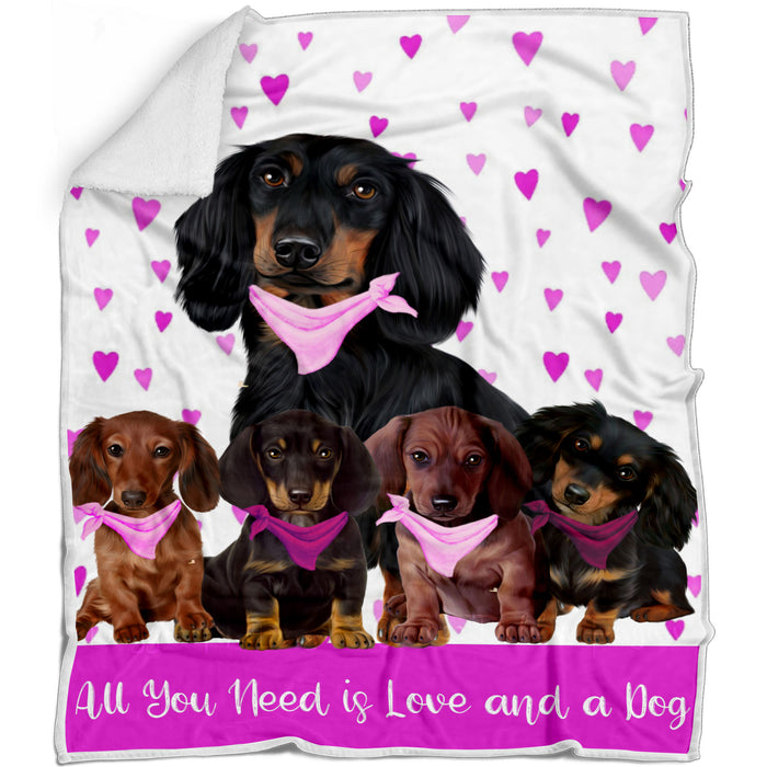 Mini Hearts Dachshund Dogs Blanket - Lightweight Soft Cozy and Durable Bed Blanket - Animal Theme Fuzzy Blanket for Sofa Couch AA13