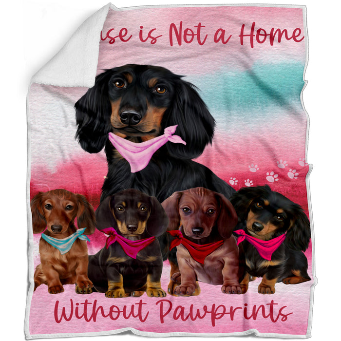 Paw Prints Dachshund Dogs Blanket - Lightweight Soft Cozy and Durable Bed Blanket - Animal Theme Fuzzy Blanket for Sofa Couch AA12