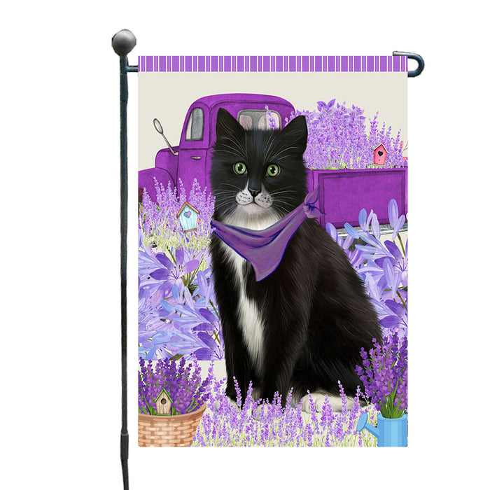 Purple Truck with Flower Tuxedo Cats Garden Flags- Outdoor Double Sided Garden Yard Porch Lawn Spring Decorative Vertical Home Flags 12 1/2"w x 18"h