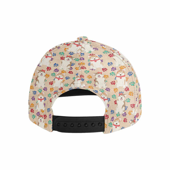 Women's All Over Rainbow Paw Print Akita Dog Snapback Hat Cap