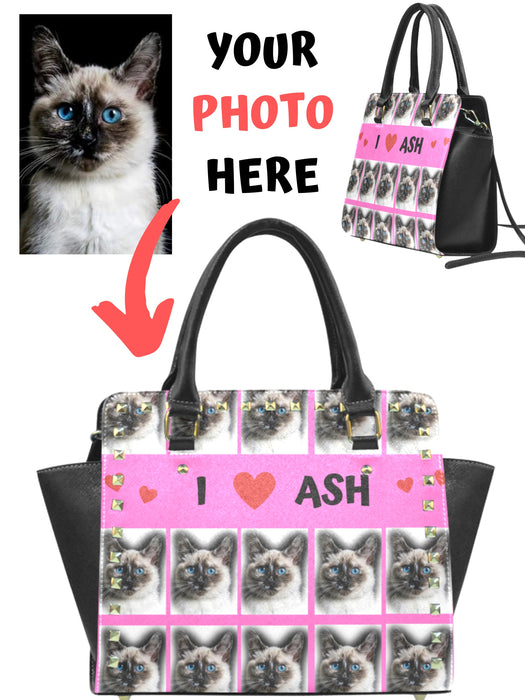 Custom Add Your Photo Here PET Dog Cat Photos on Rivet Shoulder Bag