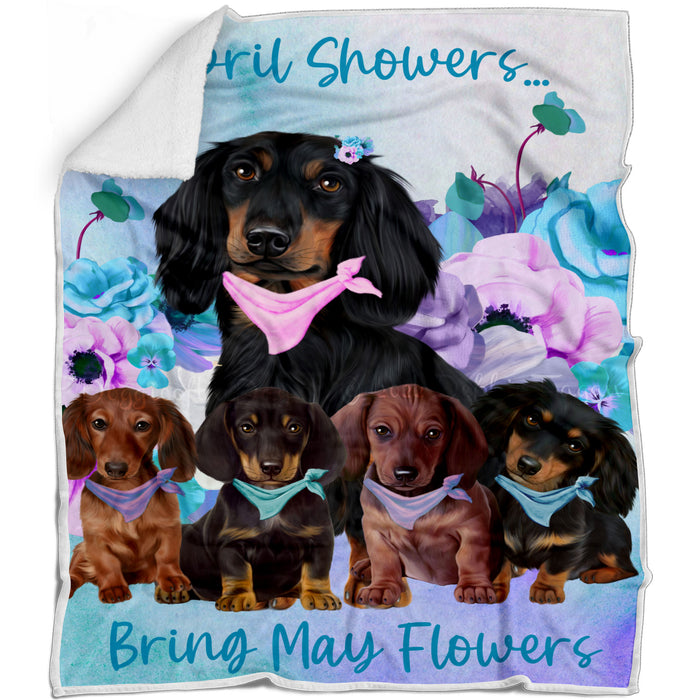 Multicolored Floral Dachshund Dogs Blanket - Lightweight Soft Cozy and Durable Bed Blanket - Animal Theme Fuzzy Blanket for Sofa Couch AA12