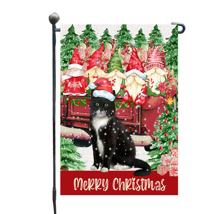 Jolly Red Truck Gnomes Tuxedo Cats Garden Flags- Outdoor Double Sided Garden Yard Porch Lawn Spring Decorative Vertical Home Flags 12 1/2"w x 18"h AA11