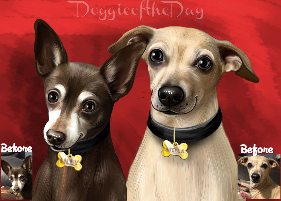 Digital Painting PERSONALIZED Caricature PET PORTRAIT! Custom Pet Dog or Cat Art