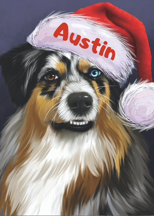 Custom Digital Painting Art Photo Personalized Dog Cat in Santa Hat Background