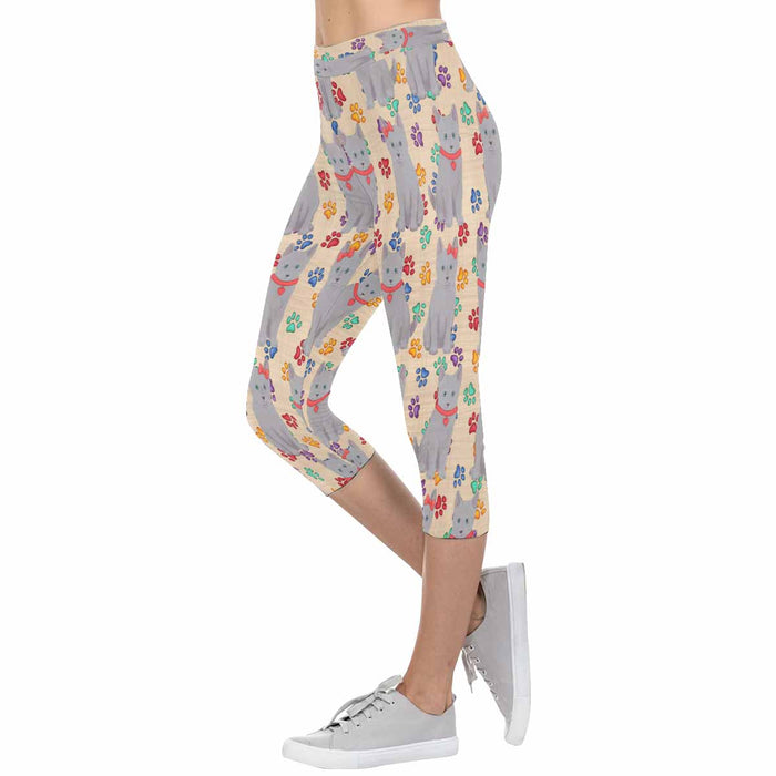 Russian Blue Cats Red  All-Over Low Rise Capri Leggings (Model L08)