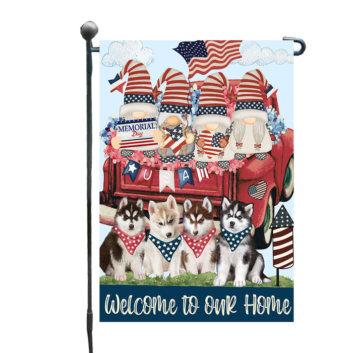 Happy Memorial Day Gnome Red Truck Siberian Husky Dogs Garden Flags - Outdoor Double Sided Garden Yard Porch Lawn Spring Decorative Vertical Home Flags 12 1/2"w x 18"h AA11