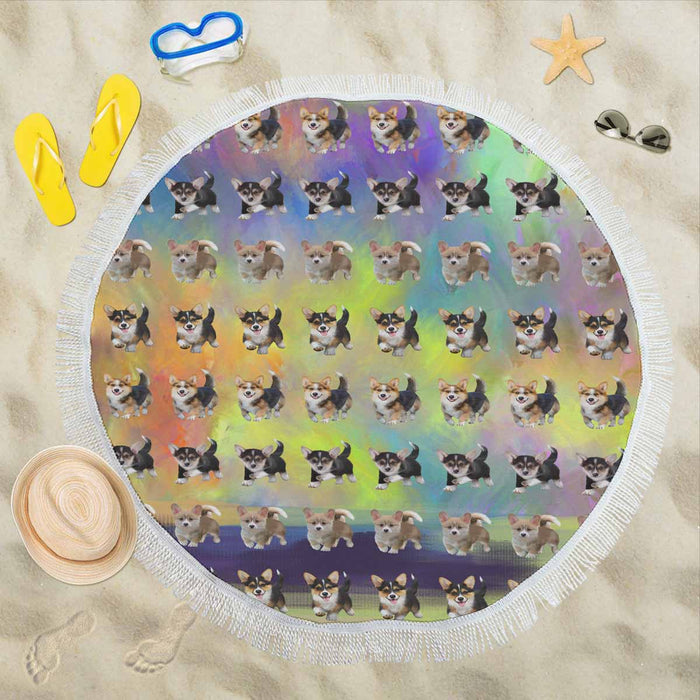 Pembroke Welsh Corgi Dogs  Round Beach Mat 59’’