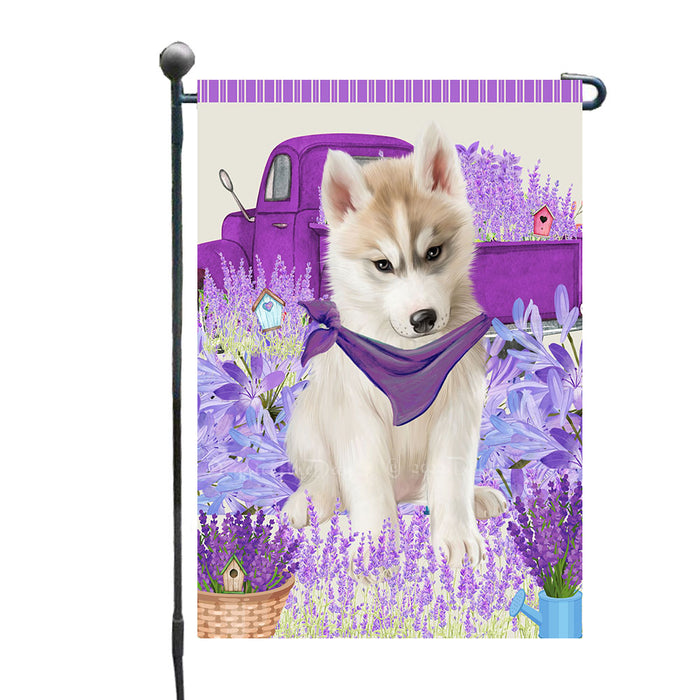 Purple Truck with Flower Siberian Husky Dogs Garden Flags - Outdoor Double Sided Garden Yard Porch Lawn Spring Decorative Vertical Home Flags 12 1/2"w x 18"h