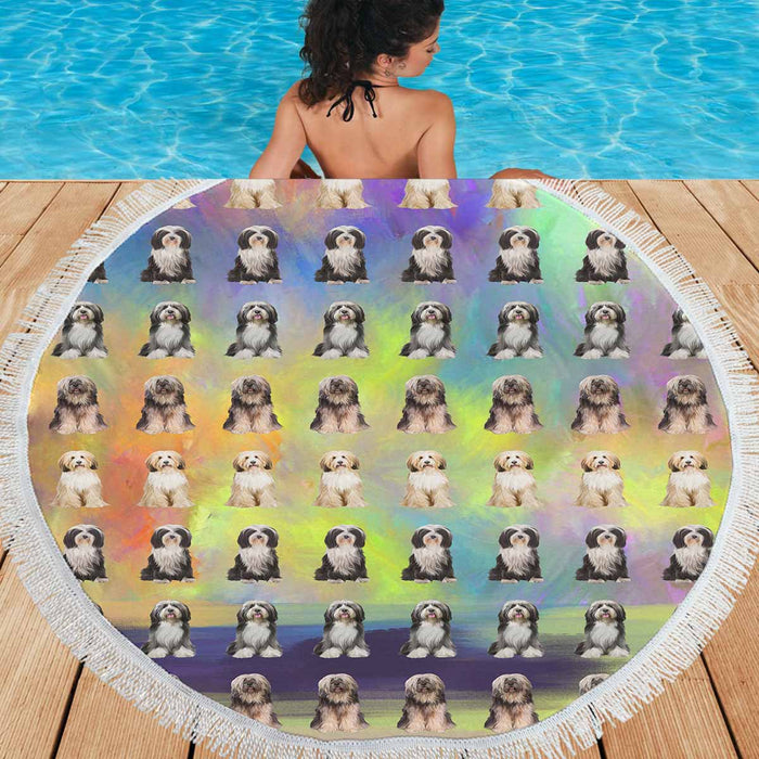 Tibetan Terrier Dogs  Round Beach Mat 59’’