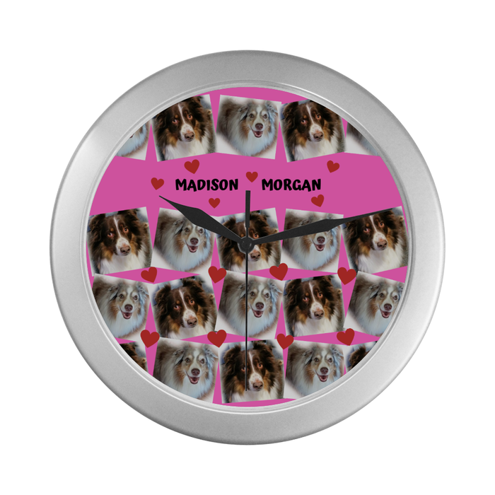 Custom Add Your Photo Here PET Dog Cat Photos on Silver Wall Clocks