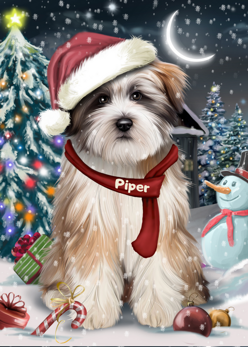 Custom Digital Painting Art Photo Personalized Dog Cat in Christmas Holly Jolly