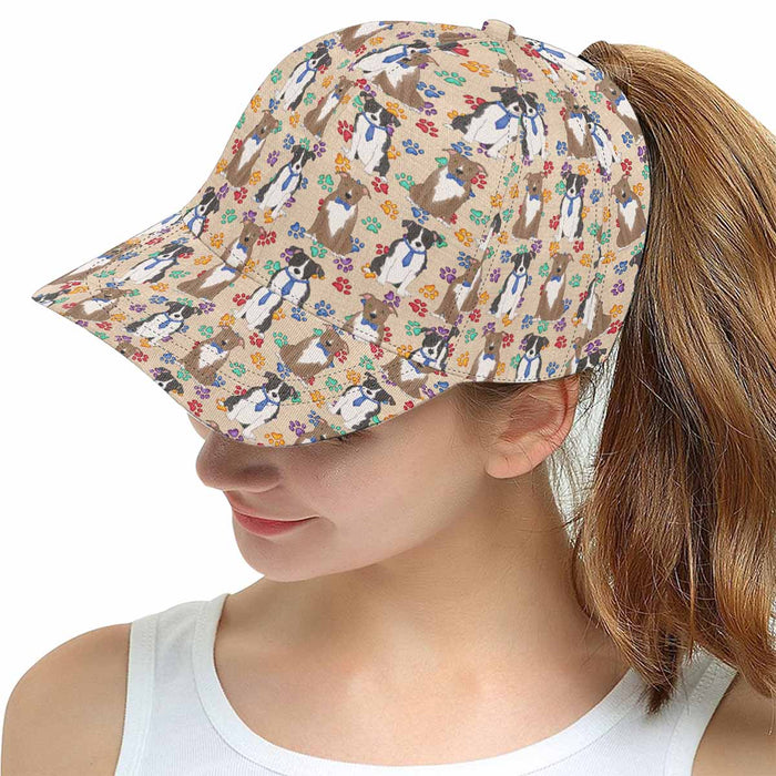 Women's All Over Rainbow Paw Print American Staffordshire Dog Snapback Hat Cap