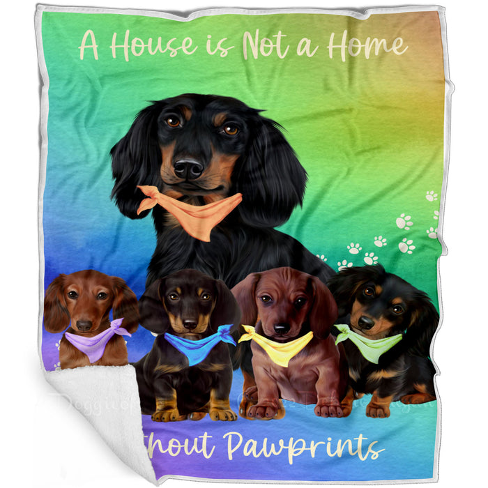 Paw Prints Dachshund Dogs Blanket - Lightweight Soft Cozy and Durable Bed Blanket - Animal Theme Fuzzy Blanket for Sofa Couch AA13
