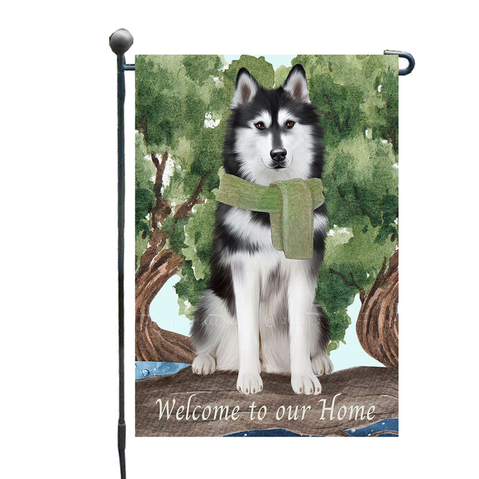 Welcome to our Home Siberian Husky Dogs Garden Flags - Outdoor Double Sided Garden Yard Porch Lawn Spring Decorative In the Woods Home Flags 12 1/2"w x 18"h