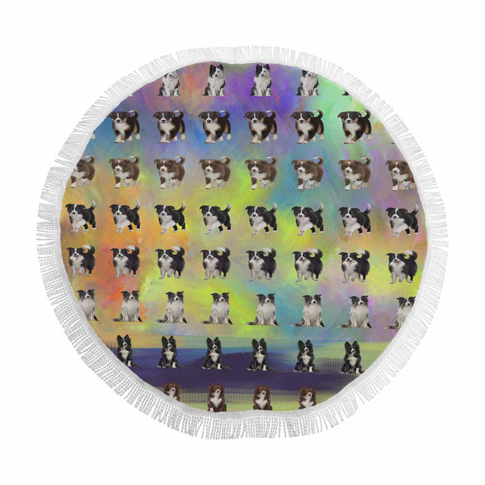 Border Collie Dogs  Round Beach Mat 59’’