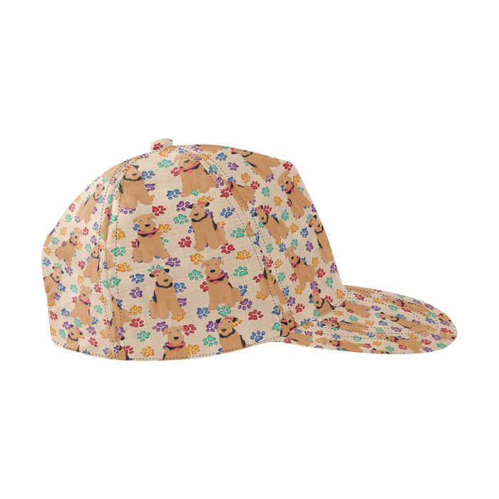 Women's All Over Rainbow Paw Print Airedale Dog Snapback Hat Cap