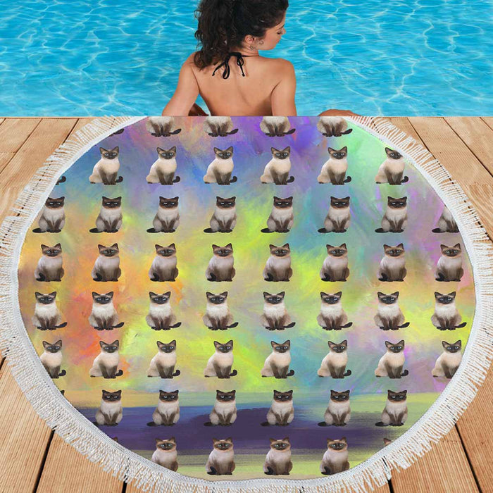 Siamese Cats  Round Beach Mat 59’’