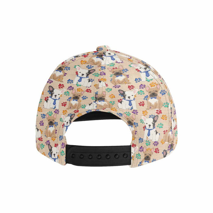Women's All Over Rainbow Paw Print French Bulldog Snapback Hat Cap