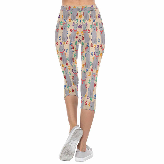 Russian Blue Cats Red  All-Over Low Rise Capri Leggings (Model L08)