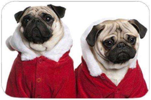 2 Pug Dogs with Christmas Outfits Holiday Cutting Board
