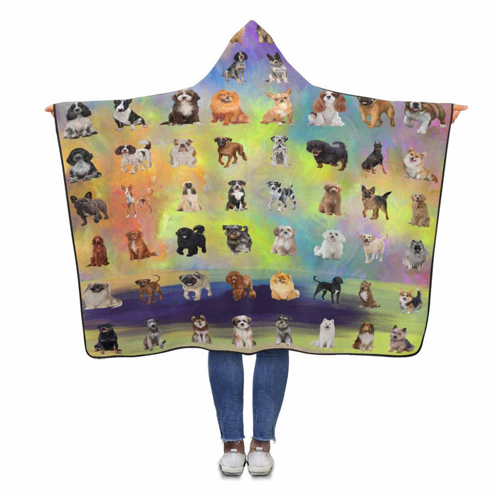 Multi Breed Dogs  Hooded Blanket 80"x56"