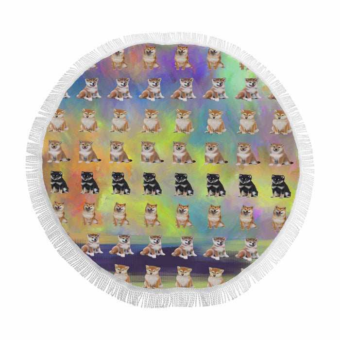 Shiba Inu Dogs  Round Beach Mat 59’’