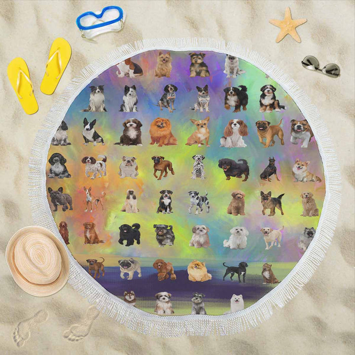 Multi Breed Dogs  Round Beach Mat 59’’
