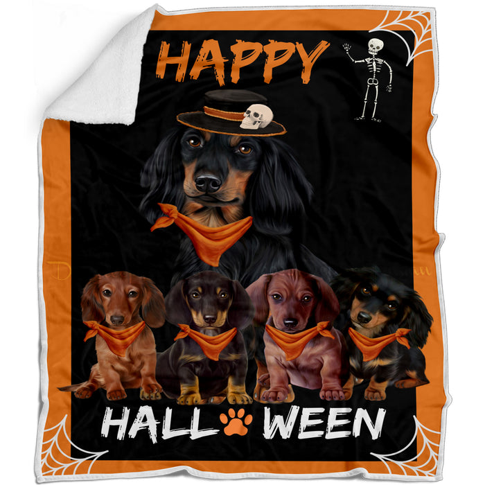Happy Halloween Dachshund Dogs Blanket - Lightweight Soft Cozy and Durable Bed Blanket - Animal Theme Fuzzy Blanket for Sofa Couch AA12
