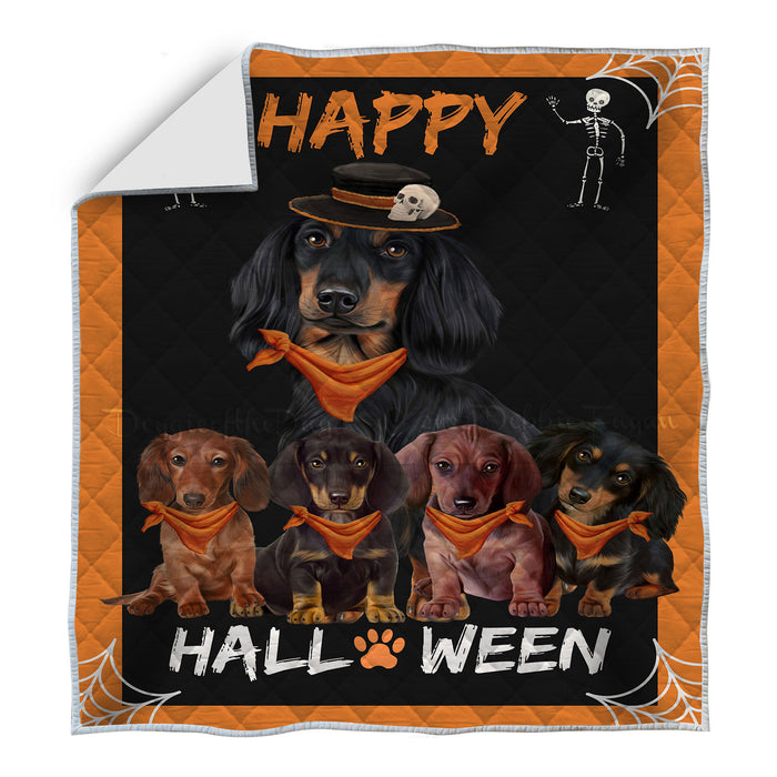 Happy Halloween Dachshund Dogs Quilt Bed Coverlet Bedspread - Pets Comforter Unique One-side Animal Printing - Soft Lightweight Durable Washable Polyester Quilt AA12