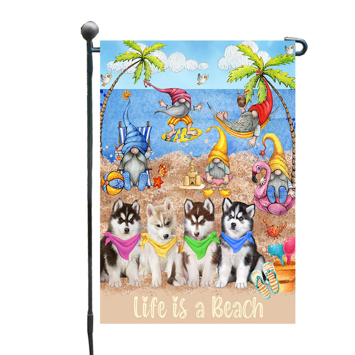 Summer Beach Gnomes Siberian Husky Dogs Garden Flags - Outdoor Double Sided Garden Yard Porch Lawn Spring Decorative Vertical Home Flags 12 1/2"w x 18"h AA11