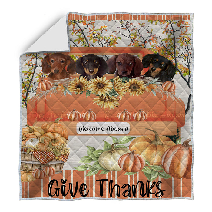 Thanksgiving Orange Truck Dachshund Dogs Quilt Bed Coverlet Bedspread - Pets Comforter Unique One-side Animal Printing - Soft Lightweight Durable Washable Polyester Quilt AA12