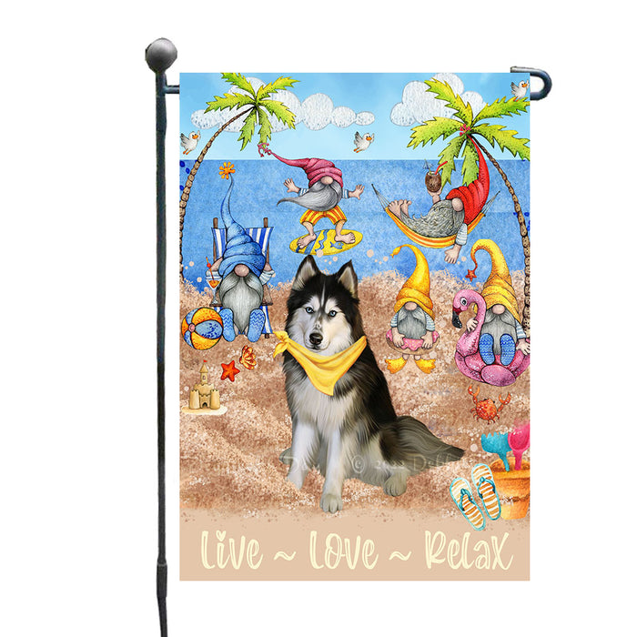 Summer Beach Gnomes Siberian Husky Dogs Garden Flags - Outdoor Double Sided Garden Yard Porch Lawn Spring Decorative Vertical Home Flags 12 1/2"w x 18"h AA11