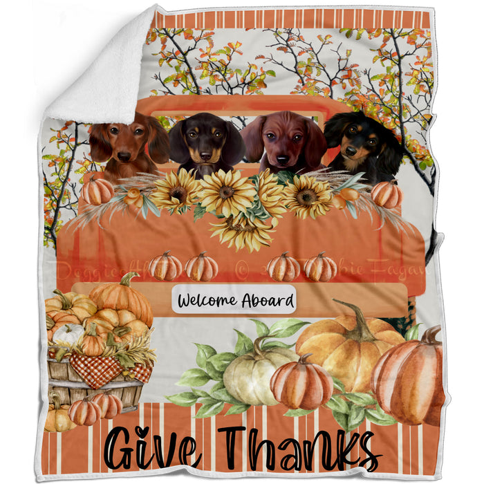 Thanksgiving Orange Truck Dachshund Dogs Blanket - Lightweight Soft Cozy and Durable Bed Blanket - Animal Theme Fuzzy Blanket for Sofa Couch AA12