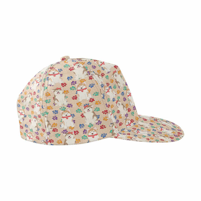 Women's All Over Rainbow Paw Print Akita Dog Snapback Hat Cap