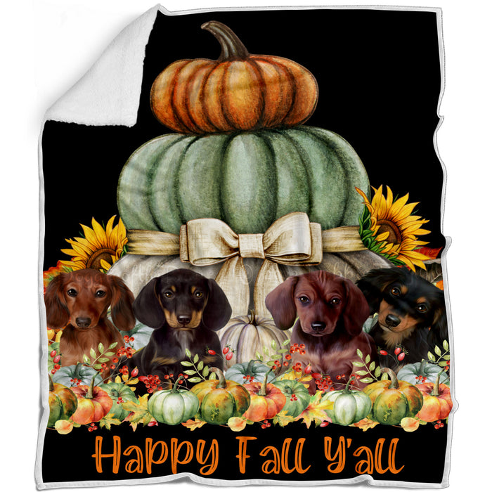 Fall Stacked Pumpkins with Bow Dachshund Dogs Blanket - Lightweight Soft Cozy and Durable Bed Blanket - Animal Theme Fuzzy Blanket for Sofa Couch AA12