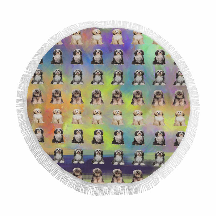 Tibetan Terrier Dogs  Round Beach Mat 59’’