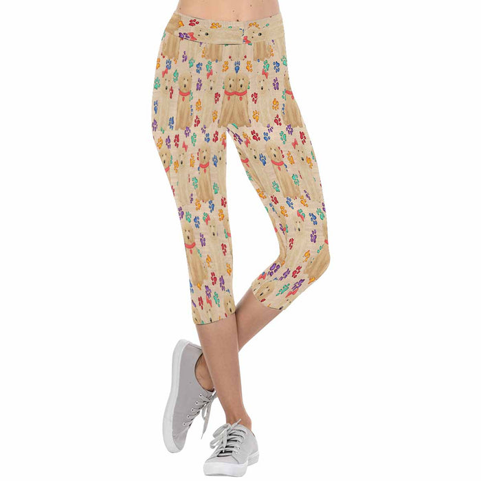 Goldendoodle Dogs Red  All-Over Low Rise Capri Leggings (Model L08)
