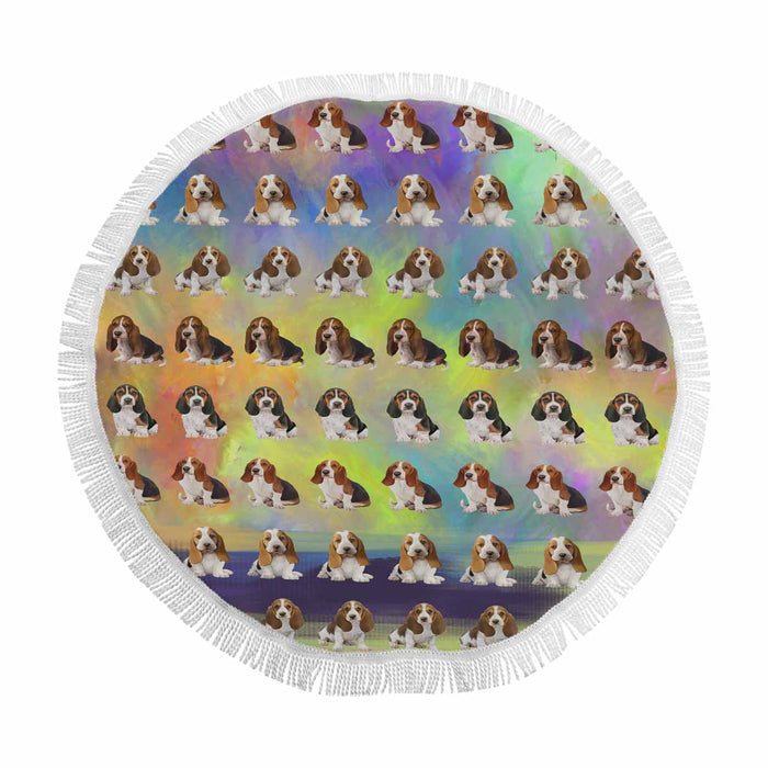 Basset Hound Dogs  Round Beach Mat 59’’