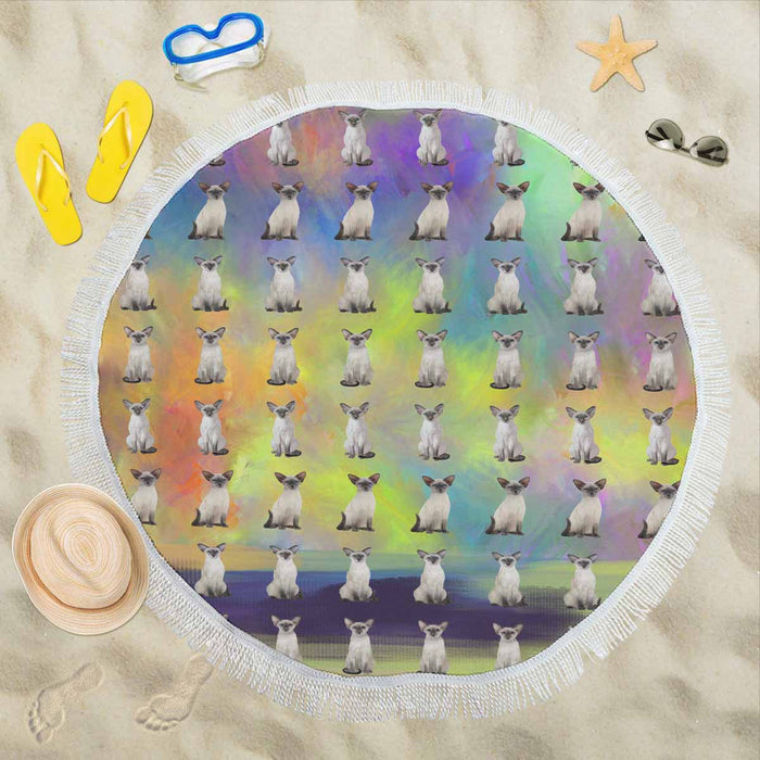 Oriental Blue Point Siamese Cats  Round Beach Mat 59’’