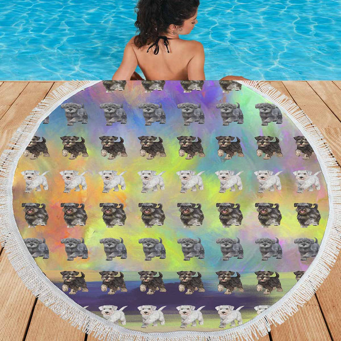 Miniature Schnauzer Dogs  Round Beach Mat 59’’