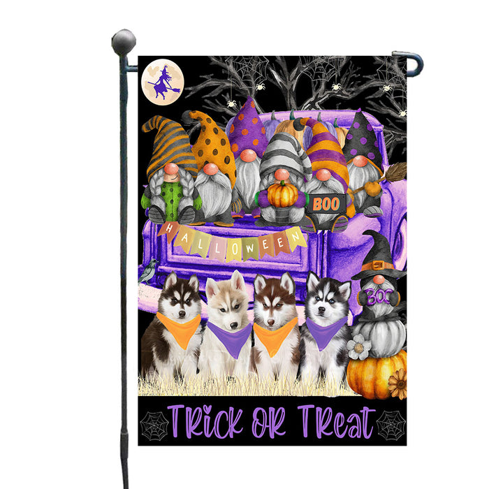 Purple Truck Happy Halloween Gnomes Siberian Husky Dogs Garden Flags - Outdoor Double Sided Garden Yard Porch Lawn Spring Decorative Vertical Home Flags 12 1/2"w x 18"h AA11