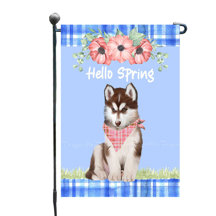 Peach Floral Siberian Husky Dogs Garden Flags - Outdoor Double Sided Garden Yard Porch Lawn Spring Decorative Vertical Home Flags 12 1/2"w x 18"h