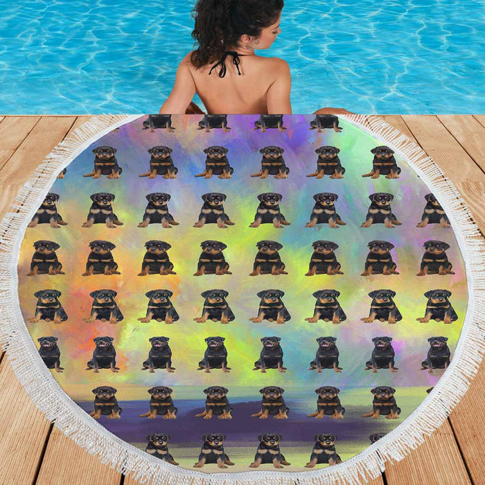 Rottweiler Dogs  Round Beach Mat 59’’