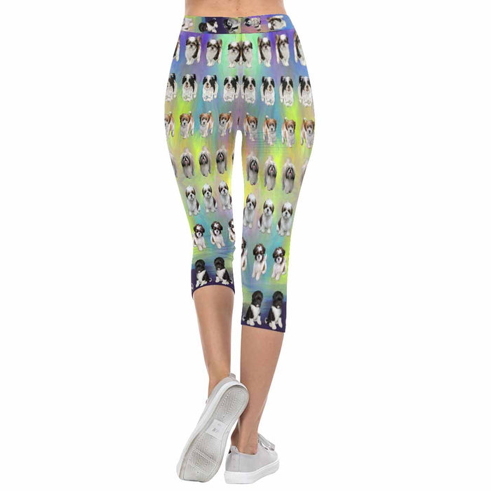 Shih Tzu Dogs  All-Over Low Rise Capri Leggings (Model L08)