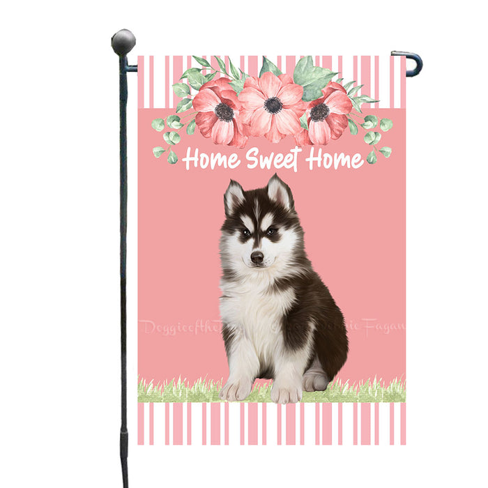 Peach Floral Siberian Husky Dogs Garden Flags - Outdoor Double Sided Garden Yard Porch Lawn Spring Decorative Vertical Home Flags 12 1/2"w x 18"h