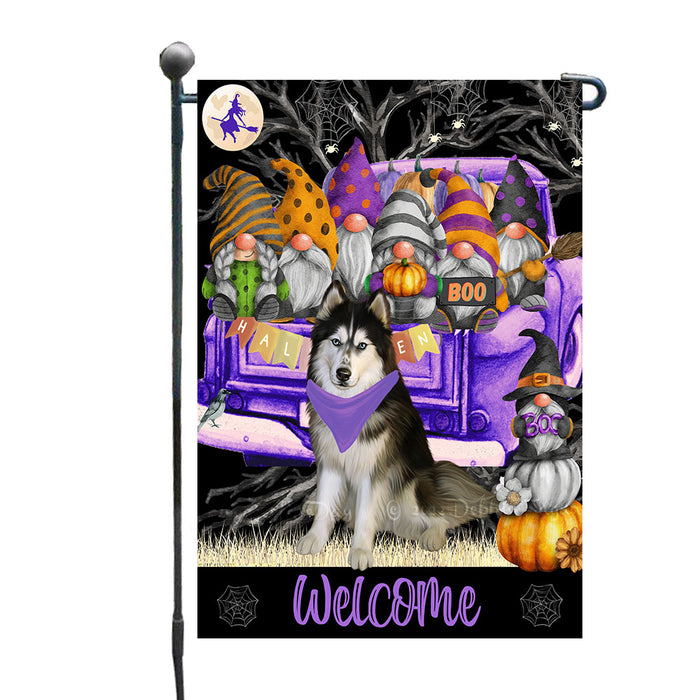 Purple Truck Happy Halloween Gnomes Siberian Husky Dogs Garden Flags - Outdoor Double Sided Garden Yard Porch Lawn Spring Decorative Vertical Home Flags 12 1/2"w x 18"h AA11