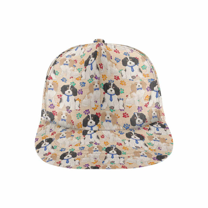 Women's All Over Rainbow Paw Print Cavalier King Charles Spaniel Dog Snapback Hat Cap