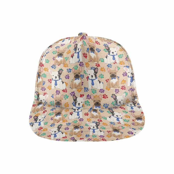 Women's All Over Rainbow Paw Print French Bulldog Snapback Hat Cap