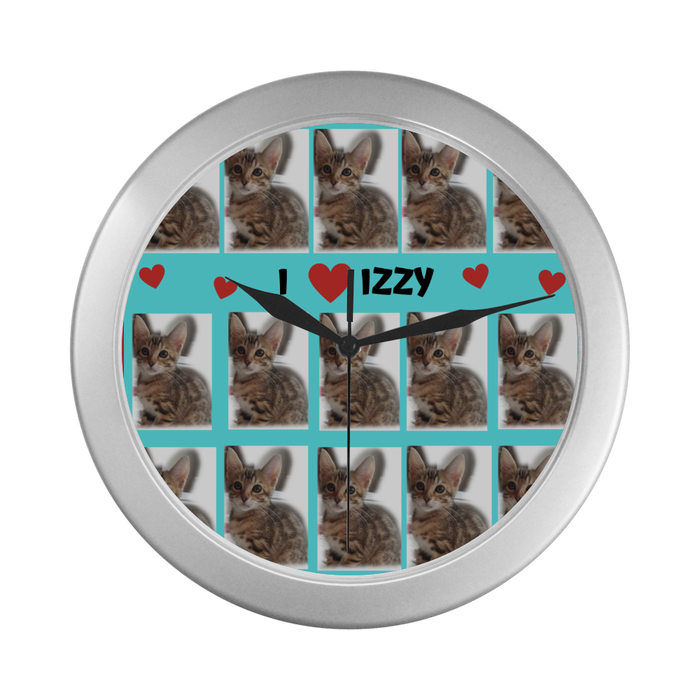 Custom Add Your Photo Here PET Dog Cat Photos on Silver Wall Clocks